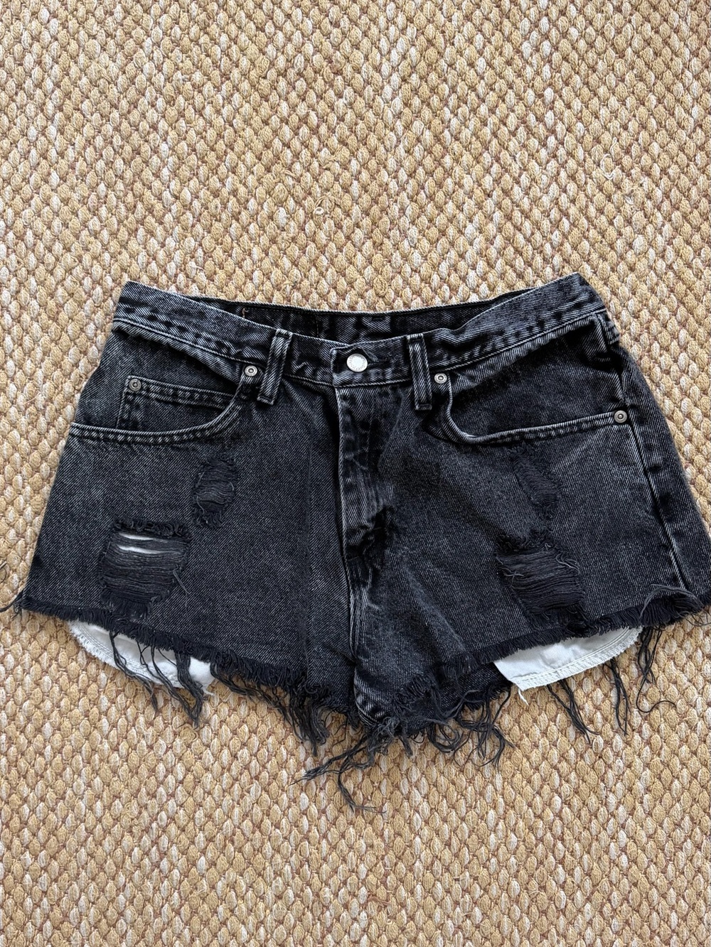 Levi's Black Distressed Denim Cutoff Shorts